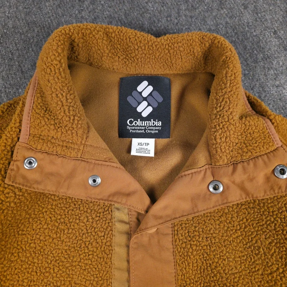 Columbia Fleece Pullover Mens XS Brown Helvetia Half Snap Sherpa Jacket EM0371